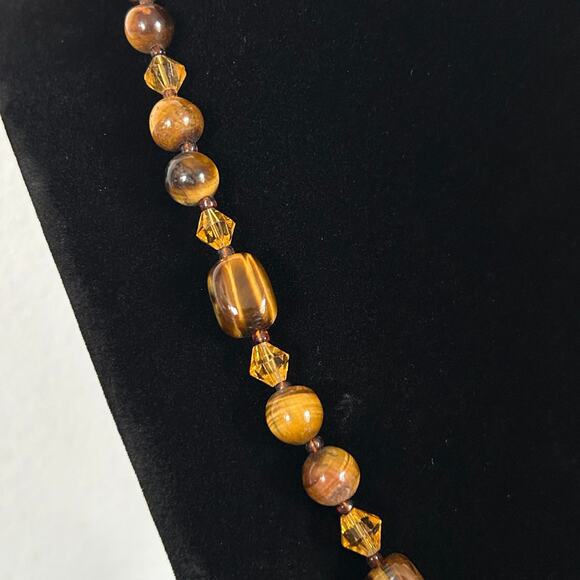 Handmade Tigers Eye + Orange Glass Necklace 18.5in w/ 2in Heart Extender - Picture 5 of 6